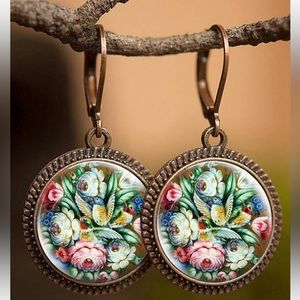 Flower Print Round Drop Earrings